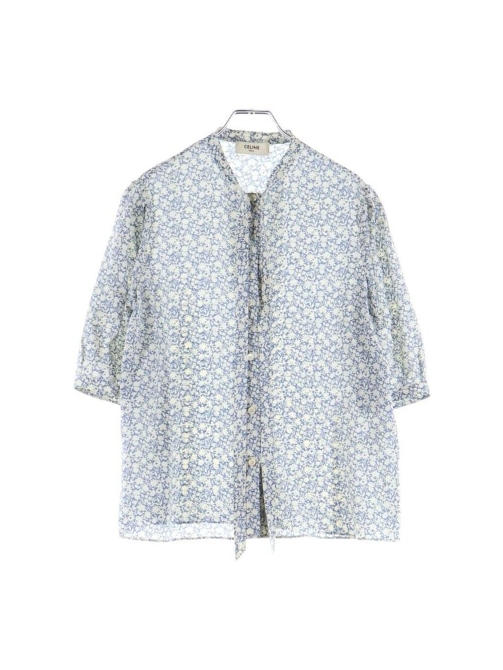 Celine Bow Tie Blouse Blue Silk